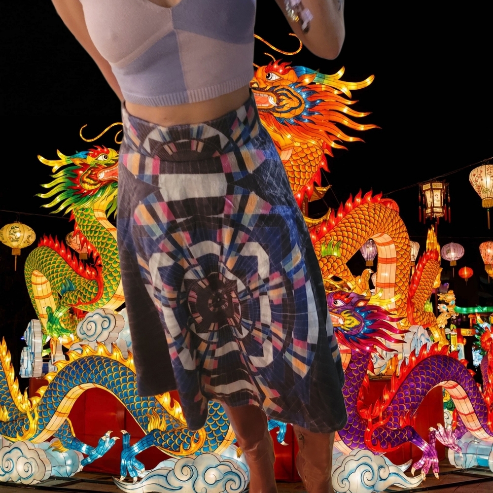 RT BY ELLE Abstract Print A Line Fur Skirt
